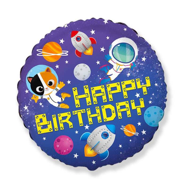 18" Folienballon "Happy Birthday Space" Ø45cm | Blau