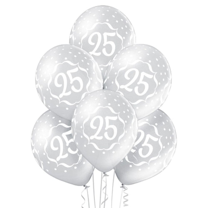 Luftballon Ø30cm Geburtstag #25 | Silber 6 Stk.