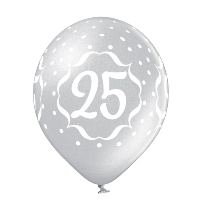Luftballon Ø30cm Geburtstag #25 | Silber 6 Stk.