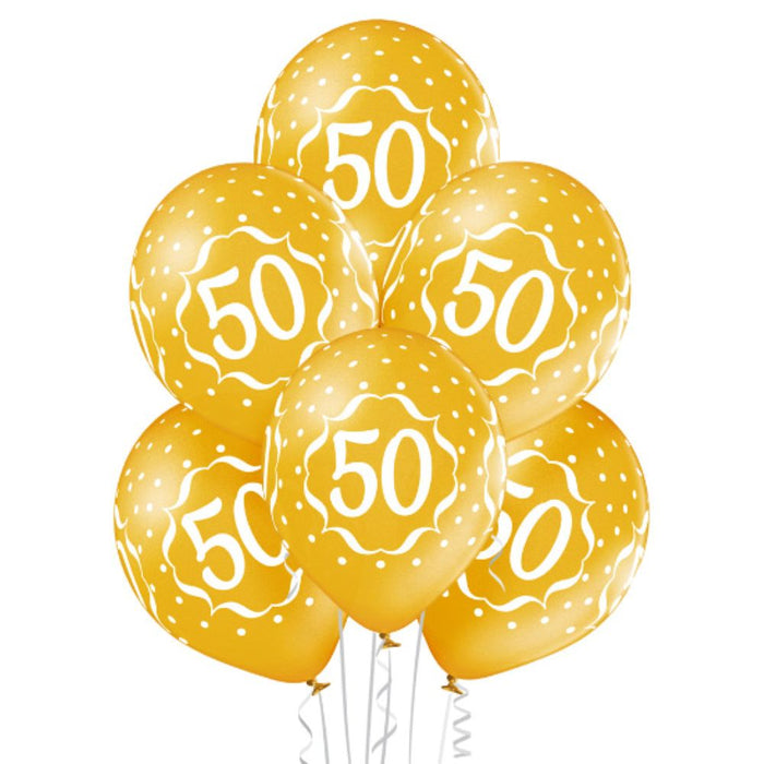Luftballon Ø30cm Geburtstag #50 | Gold 6 Stk.