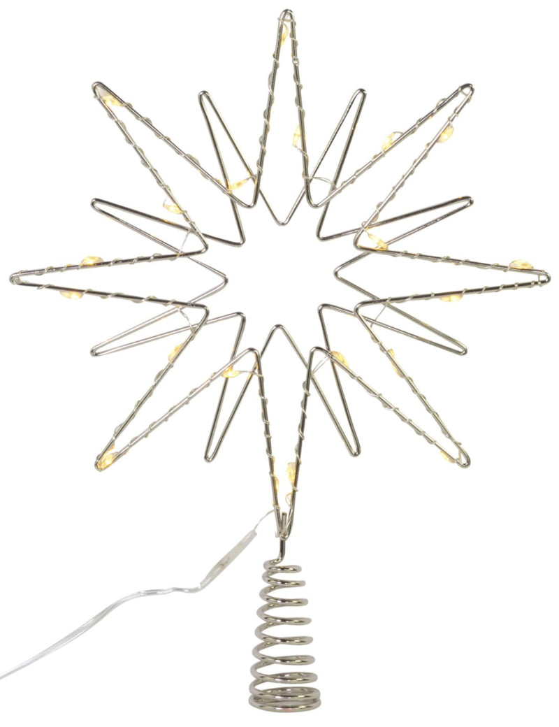 Riffelmacher Baumspitze Doppelstern mit LED Beleuchtung 17758 | Silber 20 x 26 cm