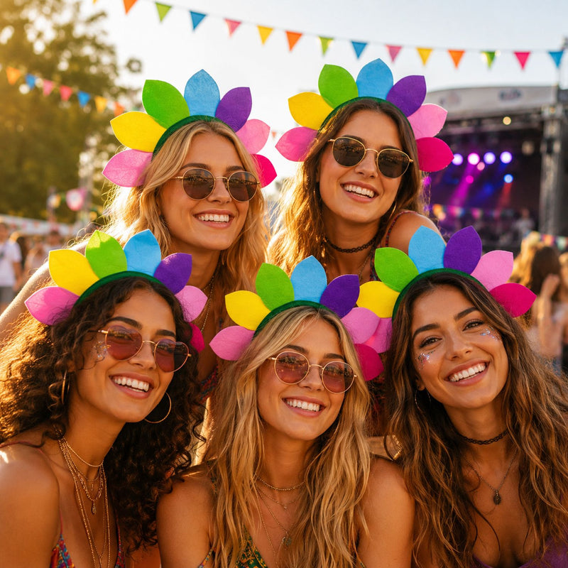 Haarreif mit bunten Blüten zum Blumen Kostüm | Regenbogen