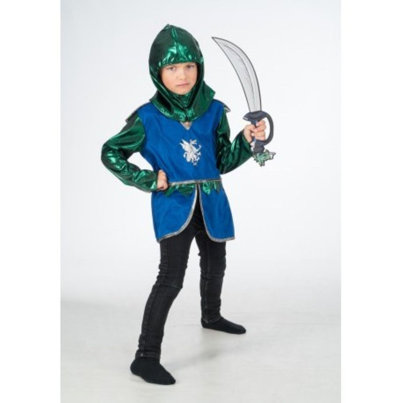 Ritter Kostüm "Drache" für Jungen 2-teilig | Oberteil und Kapuze Blau