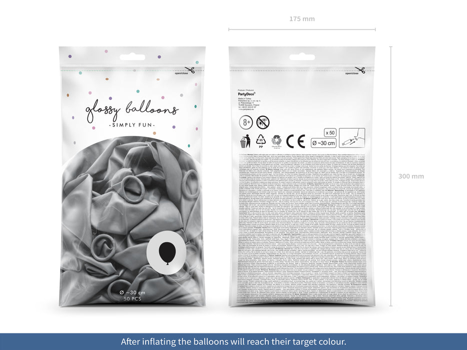 50 Stk.  Luftballon Ø30cm "Uni Glossy" | Silber