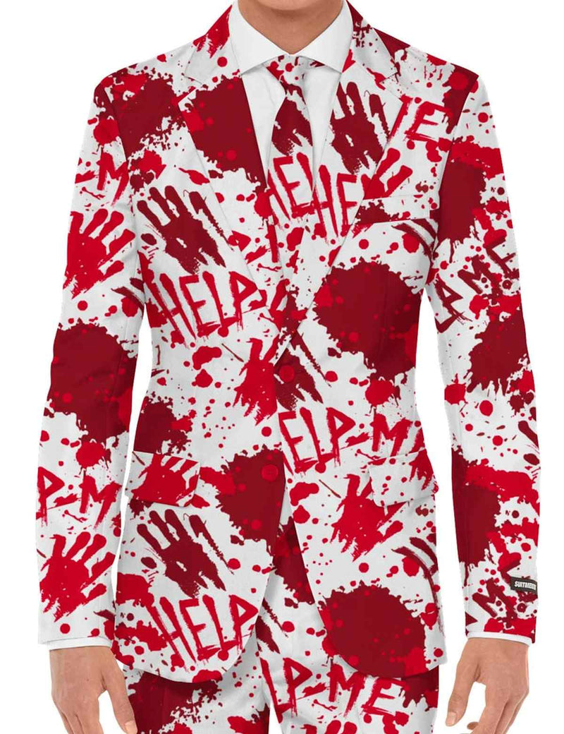 Halloween Designer Anzug "Blutflecken" 3-tlg. - Herren Kostüm | Rot Weiß