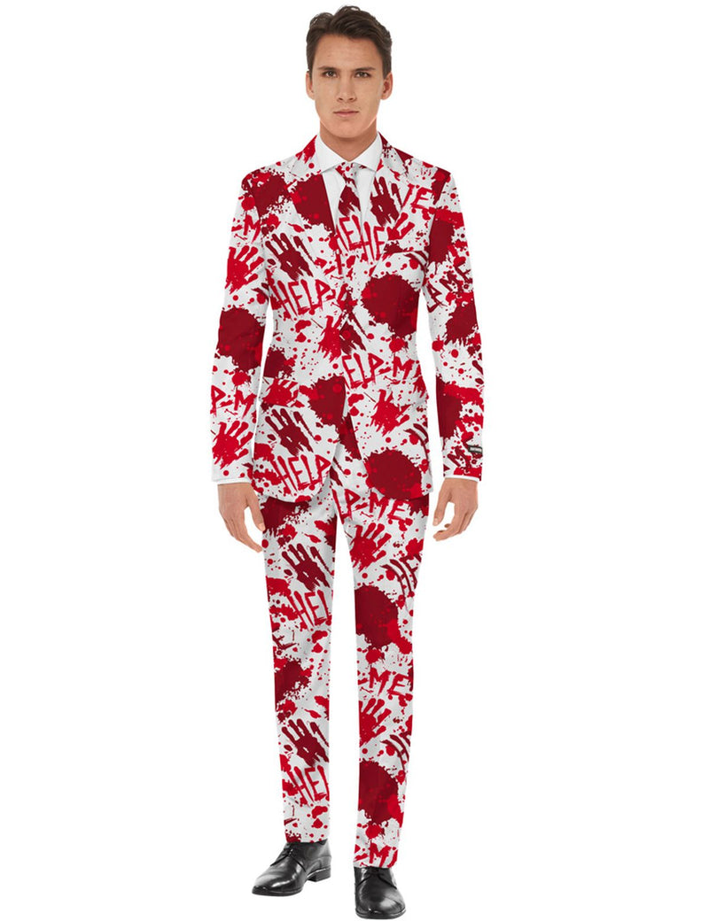 Halloween Designer Anzug "Blutflecken" 3-tlg. - Herren Kostüm | Rot Weiß