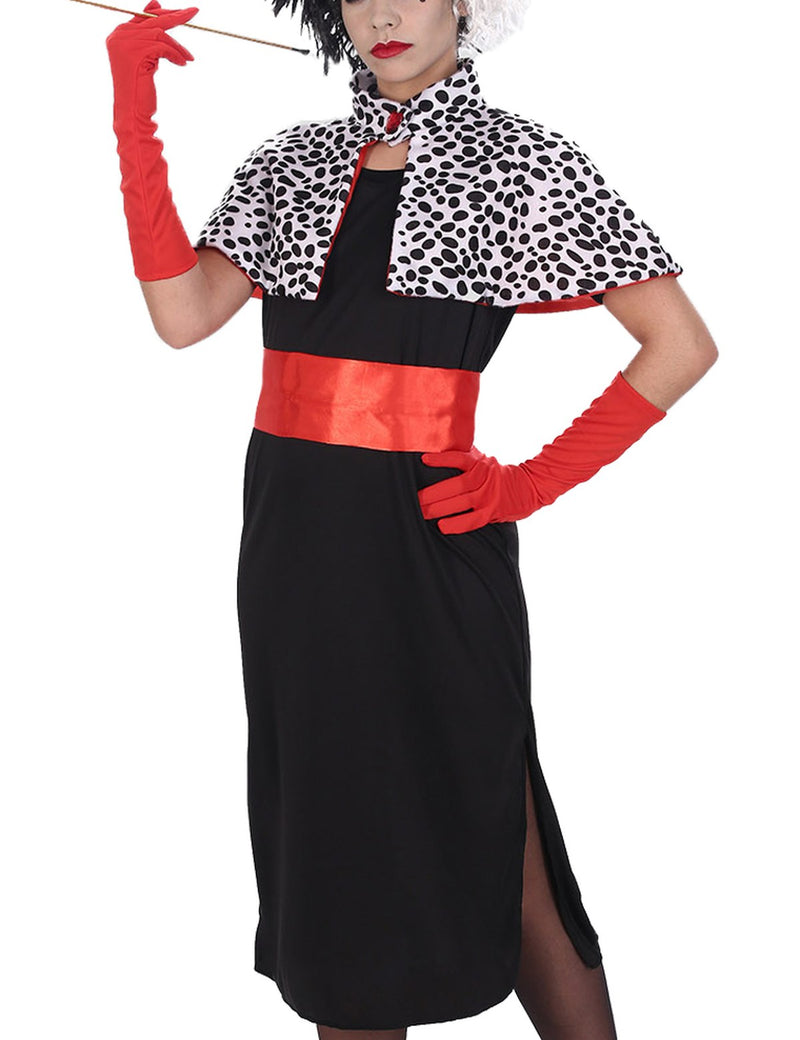Bösewichtin "Cruella" Kostüm für Damen - 5-tlg. | Schwarz Weiß Rot