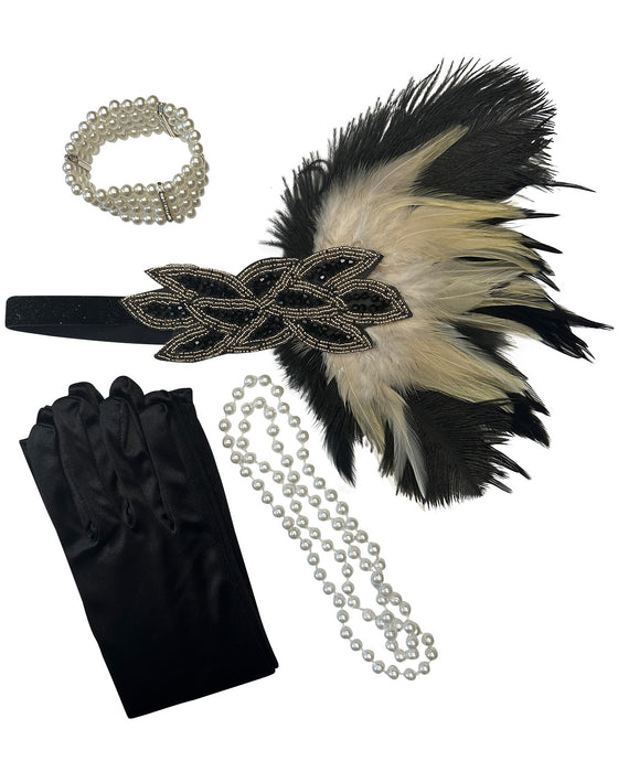 20er Jahre Charleston Set "Roaring" für Damen 5-tlg. - 414042 | Schwarz Gold