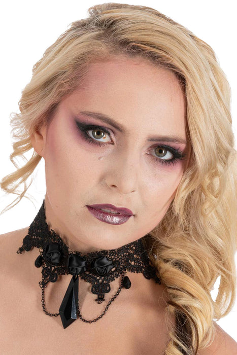 Gothik Halsband "Black Roses and Pearls" | Schwarz - Choker Halskette Schmuck Halloween Kostüm