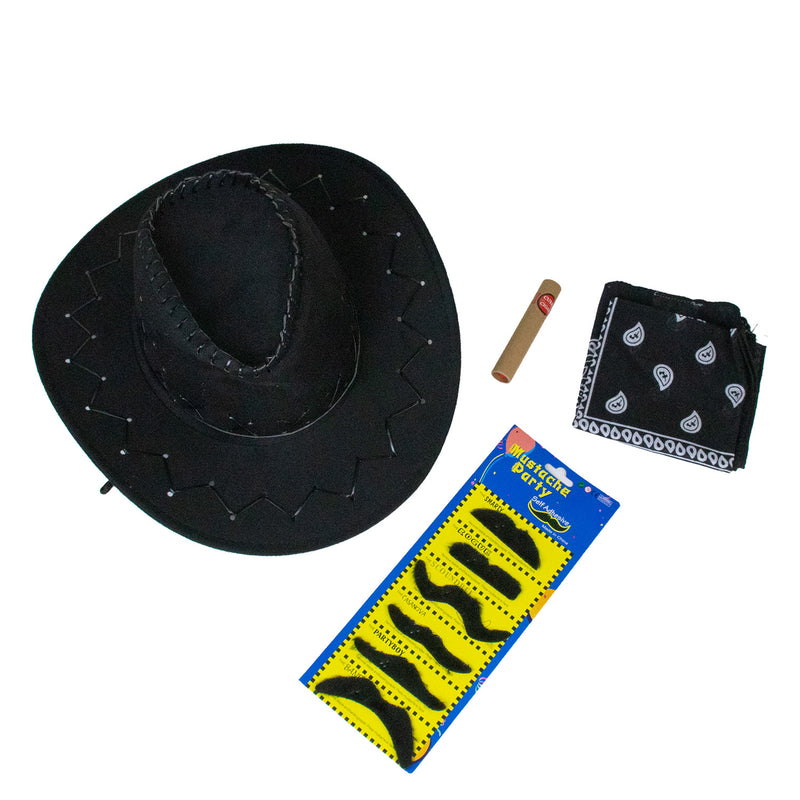 Cowboy Kostümset 9-tlg. 414044 | Schwarz - Cowboyhut Halstuch Bärte