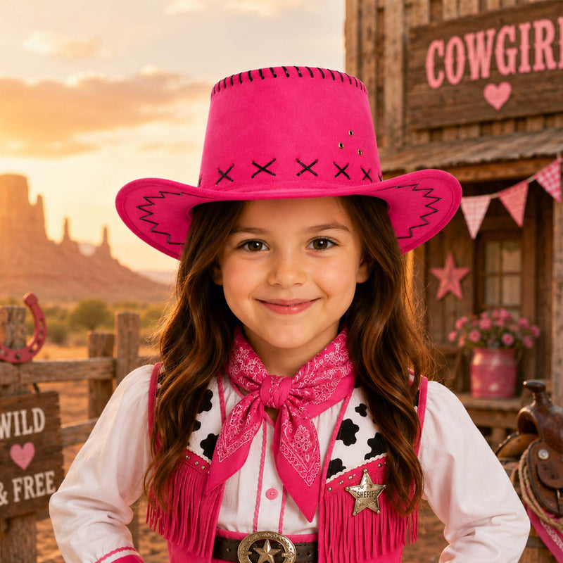 Kinder Cowboyhut mit Ziernähten | Pink | Western Hut