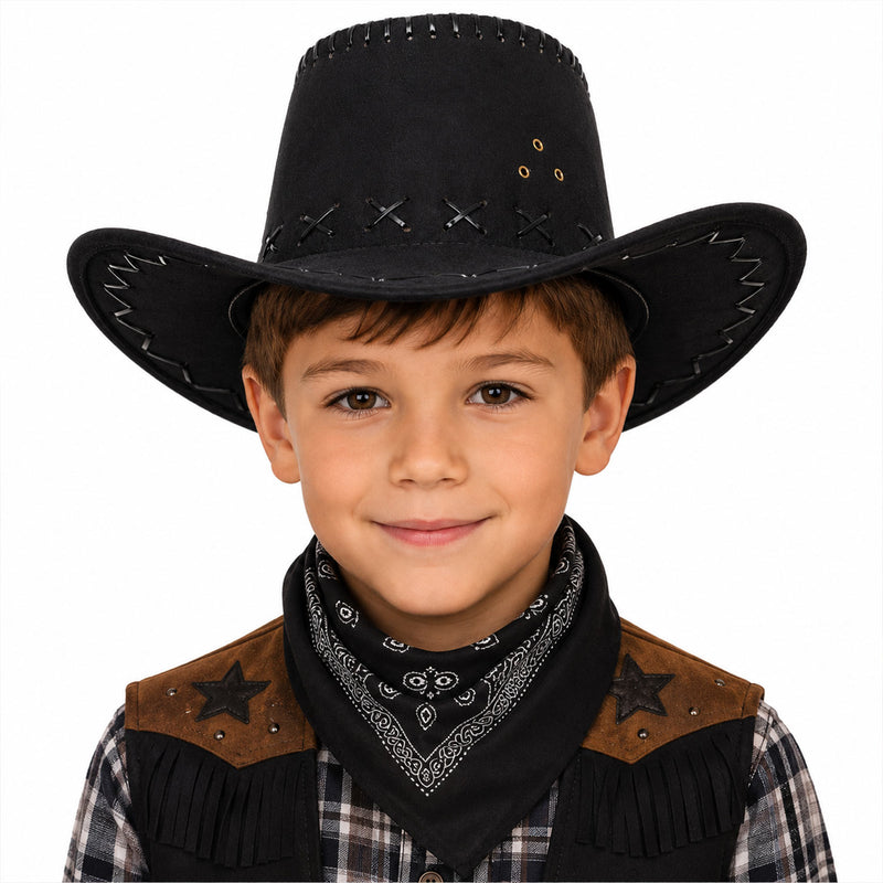 Kinder Cowboyhut mit Ziernähten | Schwarz | Western Hut
