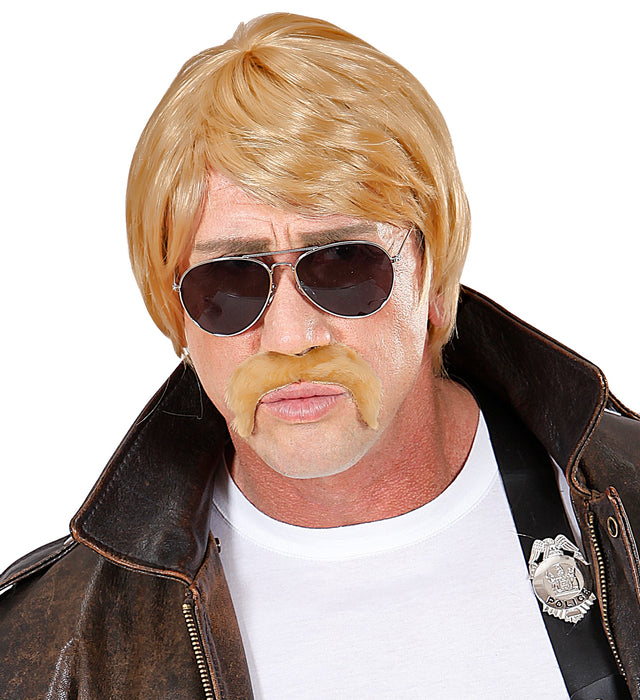 Herren Perücke "Geheimagent" mit Bart und Brille - Blond | 80er Jahre Party