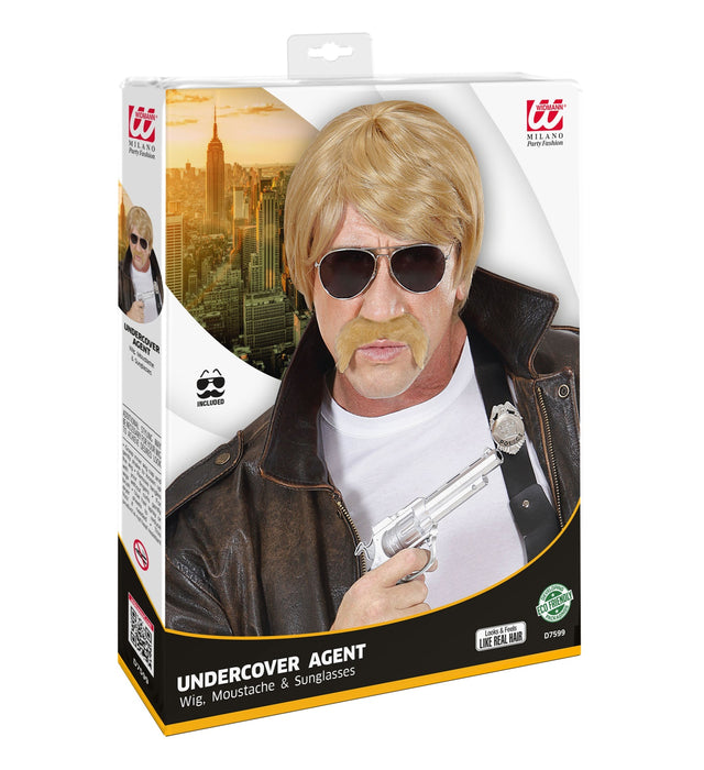 Herren Perücke "Geheimagent" mit Bart und Brille - Blond | 80er Jahre Party