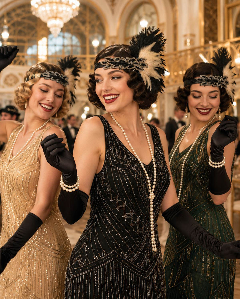 20er Jahre Charleston Set "Roaring" für Damen 5-tlg. - 414042 | Schwarz Gold