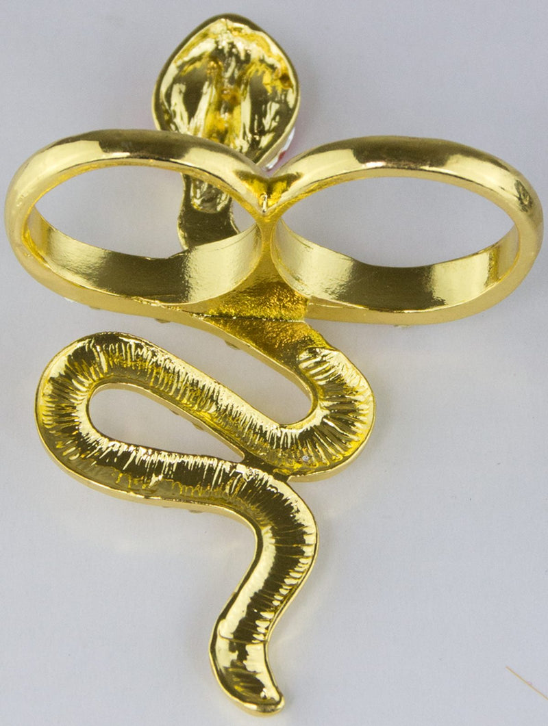Zwei Finger Ring "Goldene Schlange" mit Strass zum Cleopatra Kostüm - Gold Rot