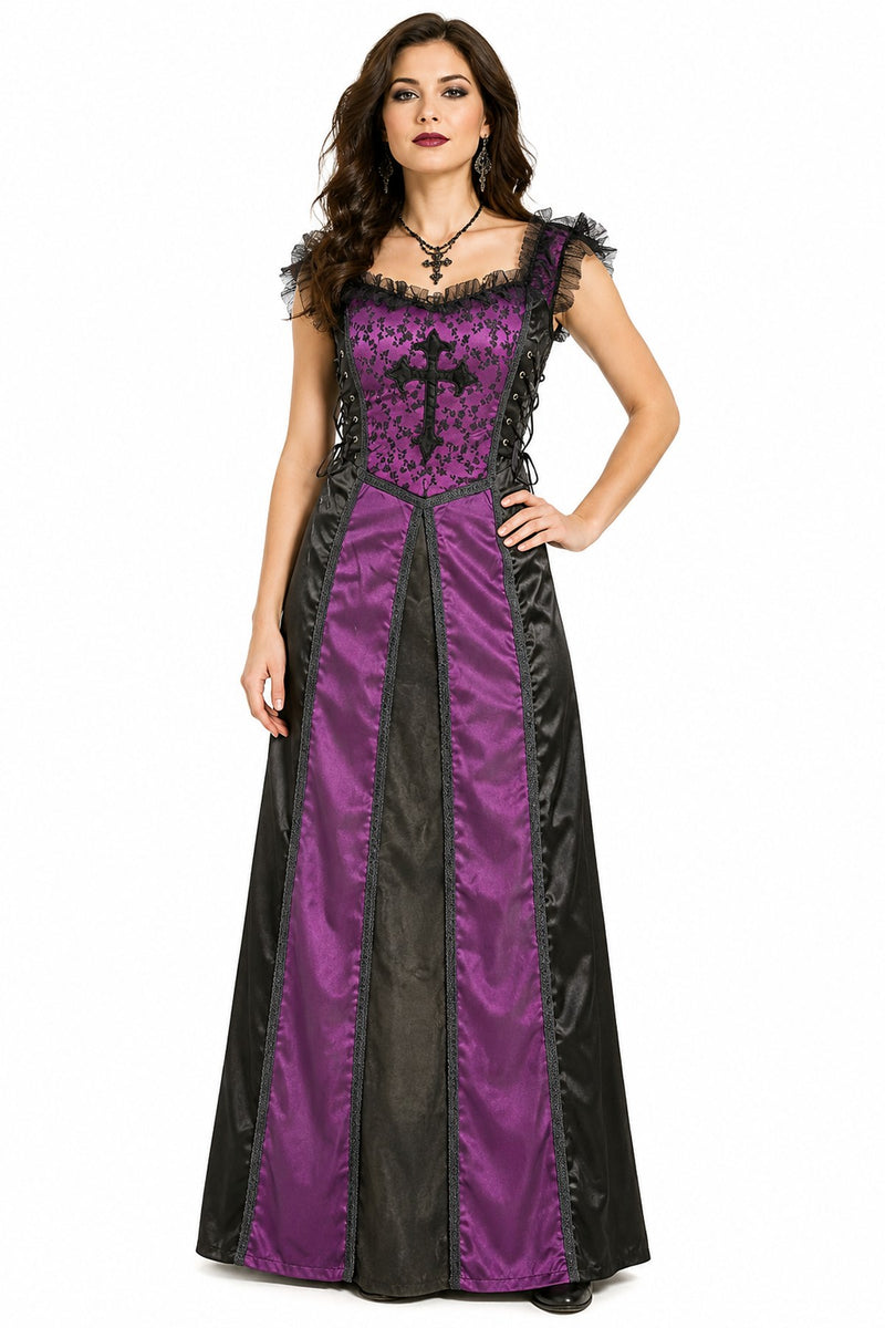 Mittelalter LARP Corsagenkleid Damen Gothic Kleid | Violett Schwarz