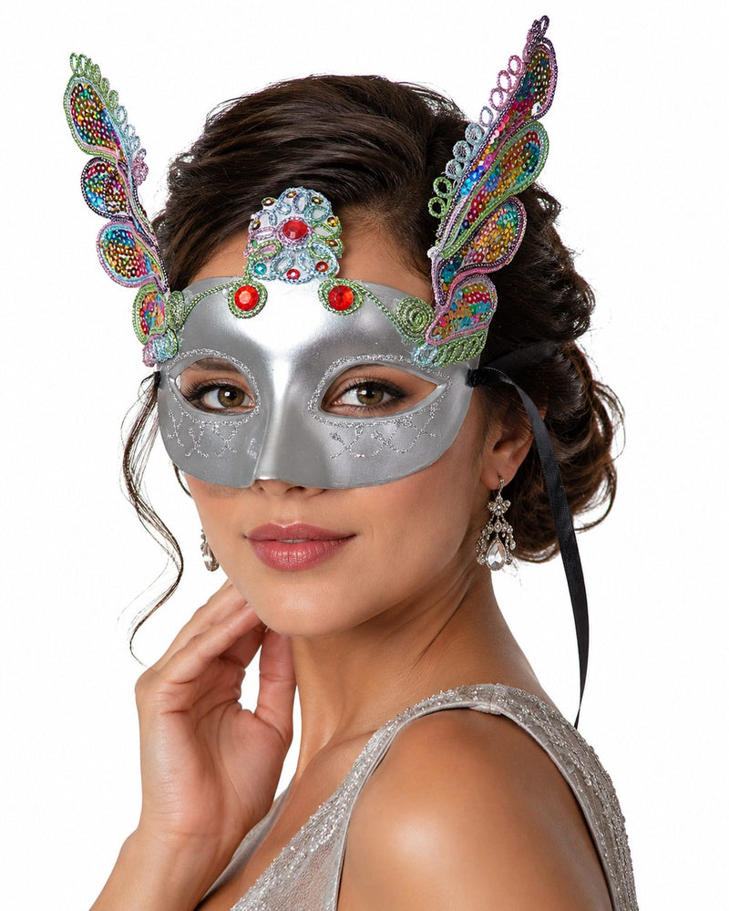 Augenmaske Florenz Silber mit Pailletten für Karneval & Maskenball