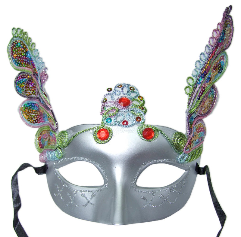 Augenmaske Florenz Silber mit Pailletten für Karneval & Maskenball