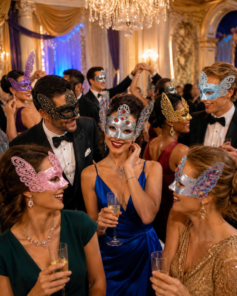 Augenmaske Florenz Silber mit Pailletten für Karneval & Maskenball