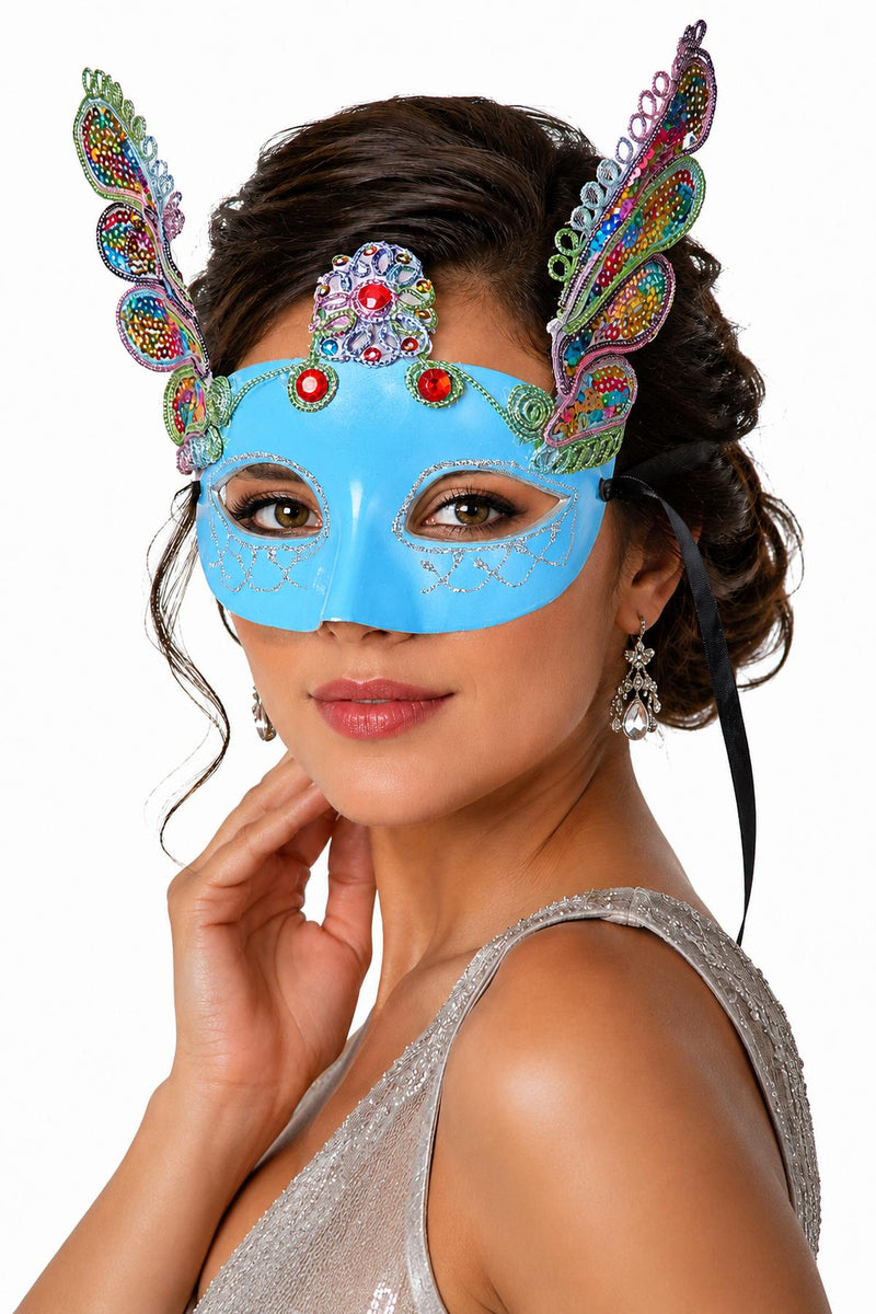 Augenmaske Florenz Türkis mit Pailletten für Karneval & Maskenball