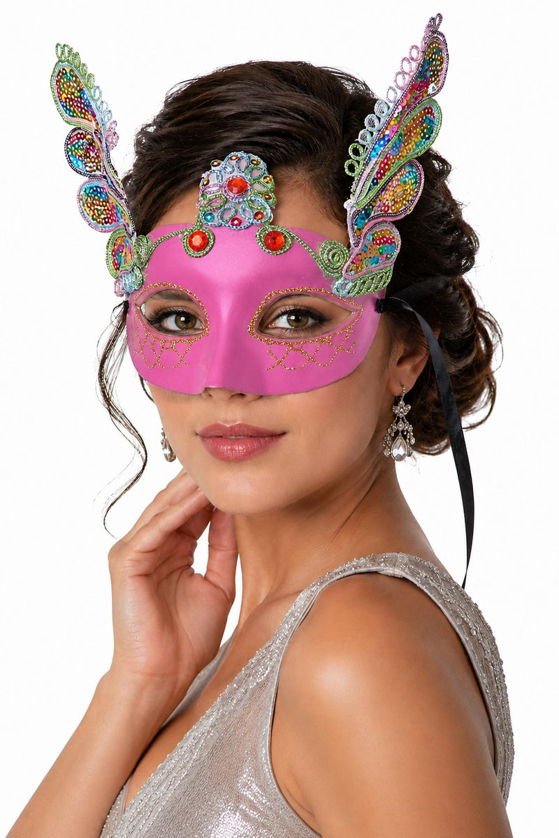 Augenmaske Florenz Pink mit Pailletten für Karneval & Maskenball