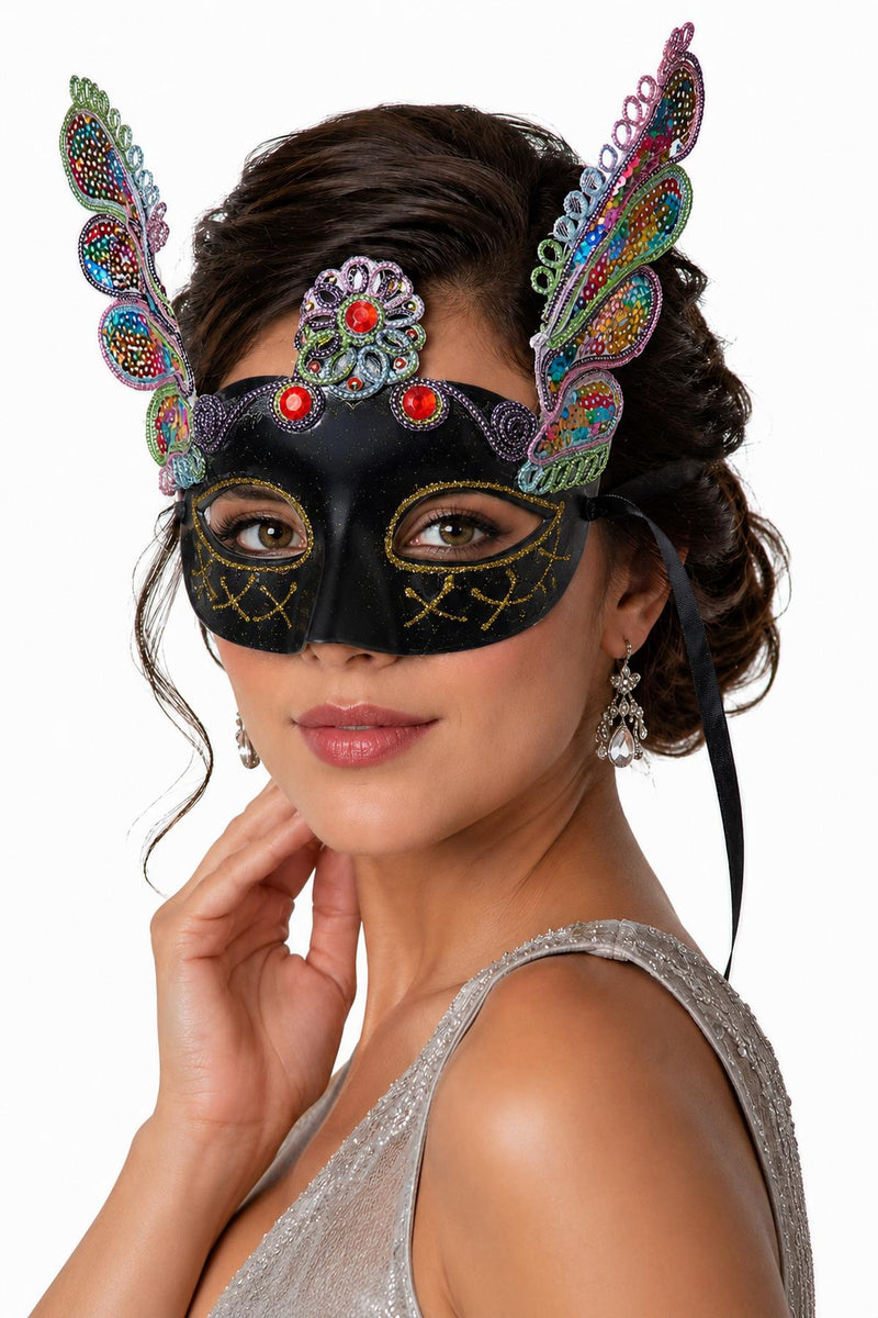 Augenmaske Florenz Schwarz mit Pailletten für Karneval & Maskenball