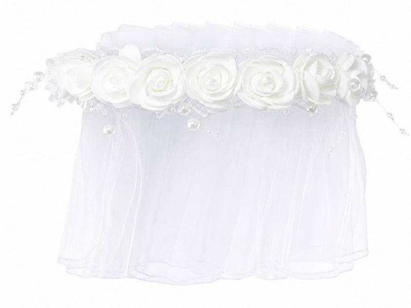 Brautschleier Haarkranz Salva mit Rosen und Perlen - Weiß