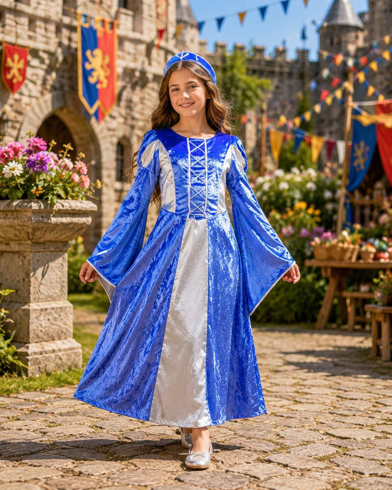 Burgfräulein Kostüm "Prinzessin Helena" für Mädchen | Blau Silber