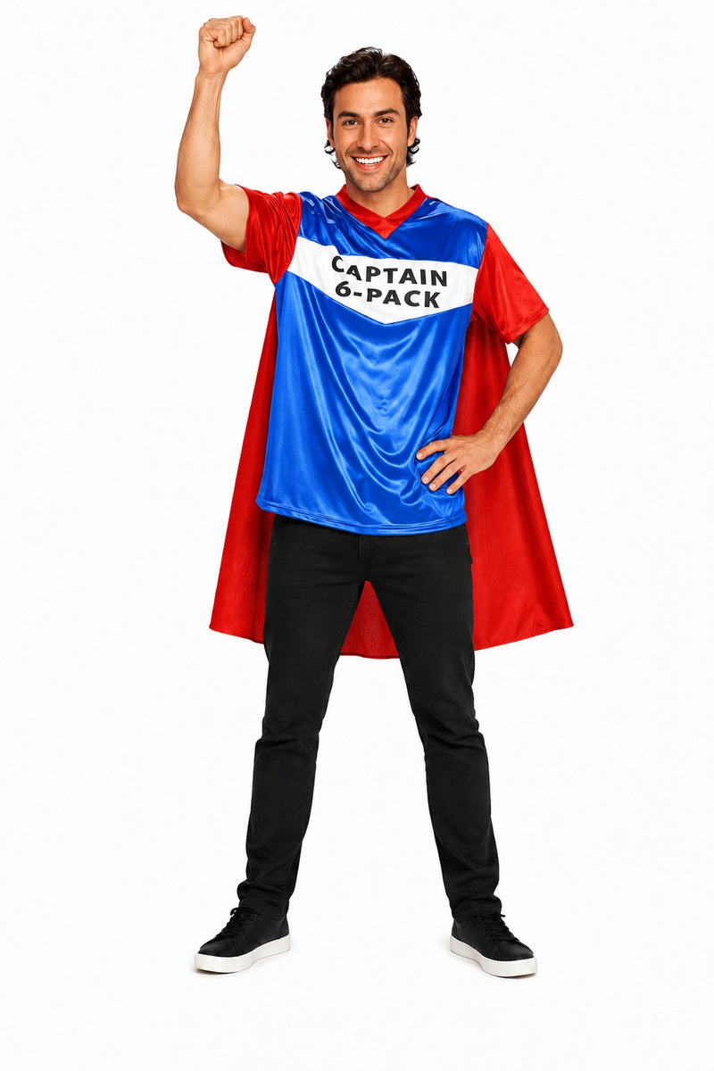 Captain 6-Pack Superheld Kostüm Shirt mit Cape für Herren