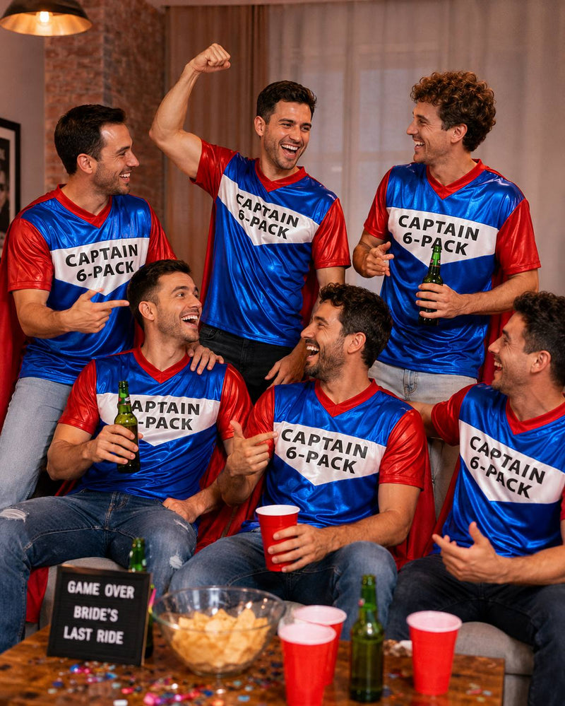 Captain 6-Pack Superheld Kostüm Shirt mit Cape für Herren