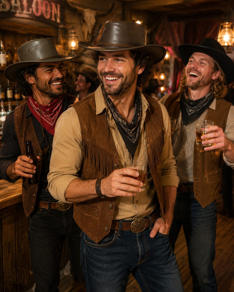 Cowboyhut John im Lederlook zum Western Kostüm - Braun