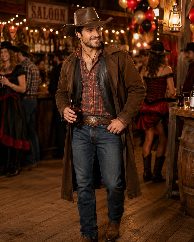 Cowboyhut John im Lederlook zum Western Kostüm - Braun