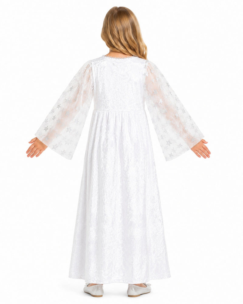 Kinder Engelskostüm "Lea" mit Sternen - Weiß Silber | Christkind Kleid Weihnachten