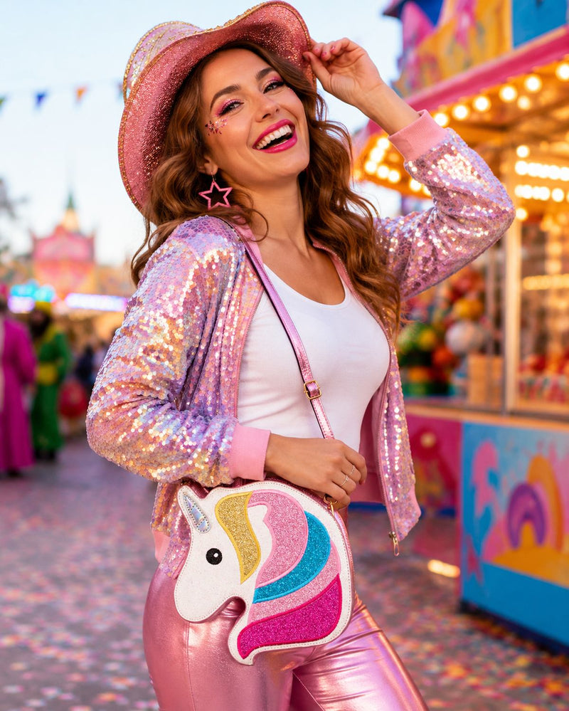 Hochwertige Glitzer Handtasche - Einhorn 24cm