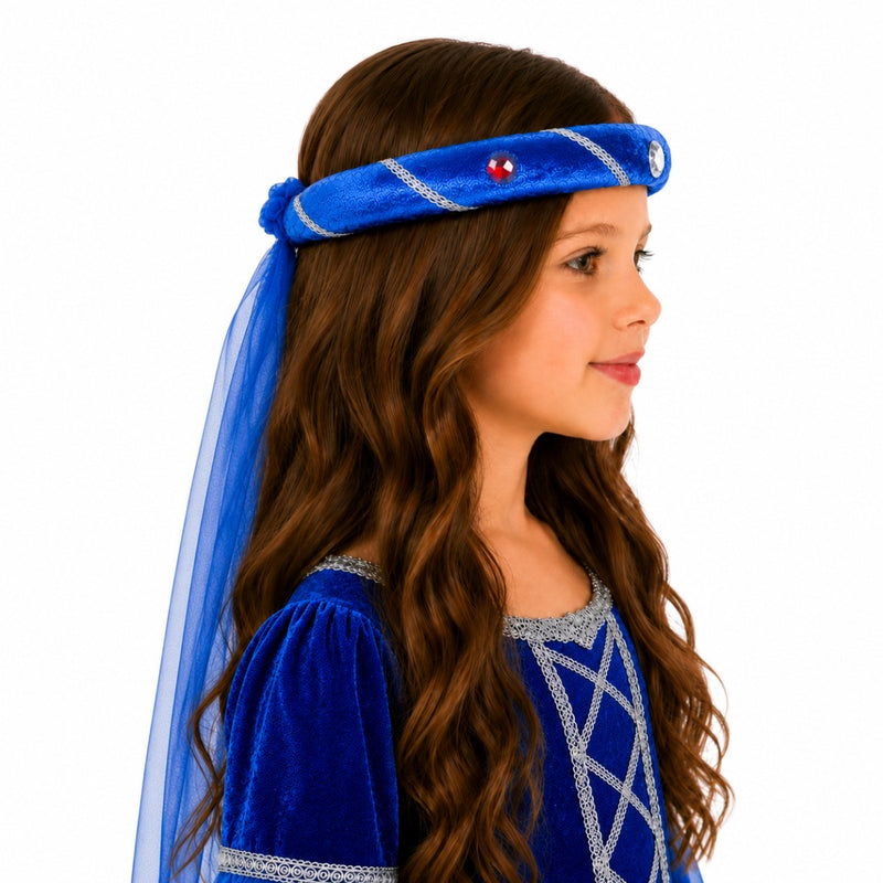 Mittelalter Haarband "Rosalin" mit Schleier für Mädchen | Blau