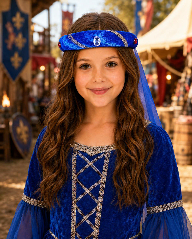 Mittelalter Haarband "Rosalin" mit Schleier für Mädchen | Blau