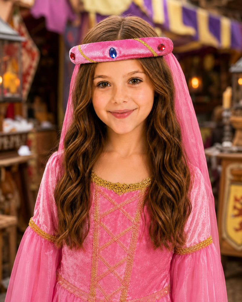 Mittelalter Haarband "Rosalin" mit Schleier für Mädchen | Pink
