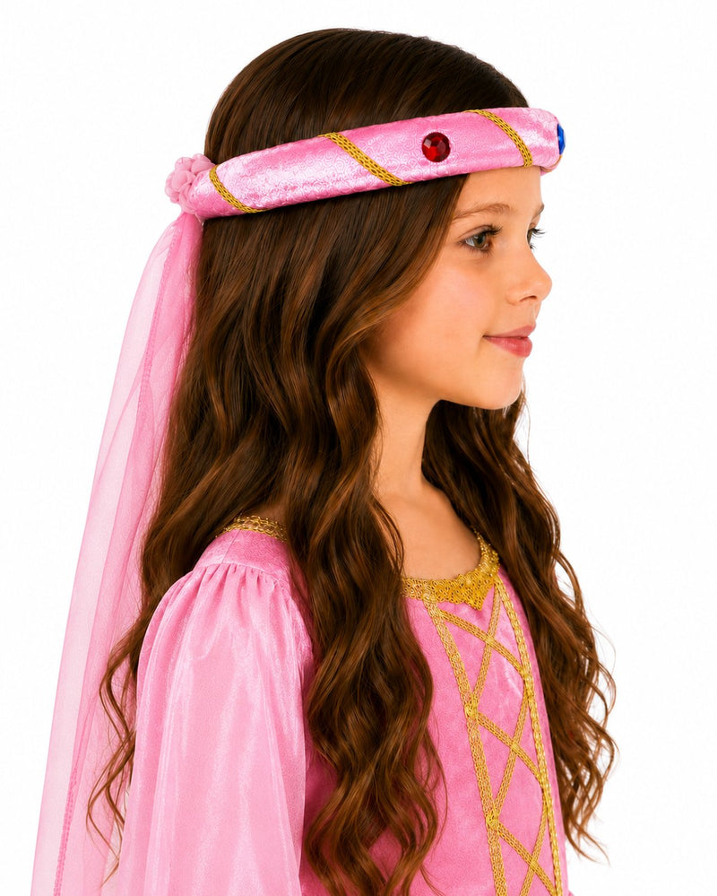 Mittelalter Haarband "Rosalin" mit Schleier für Mädchen | Pink