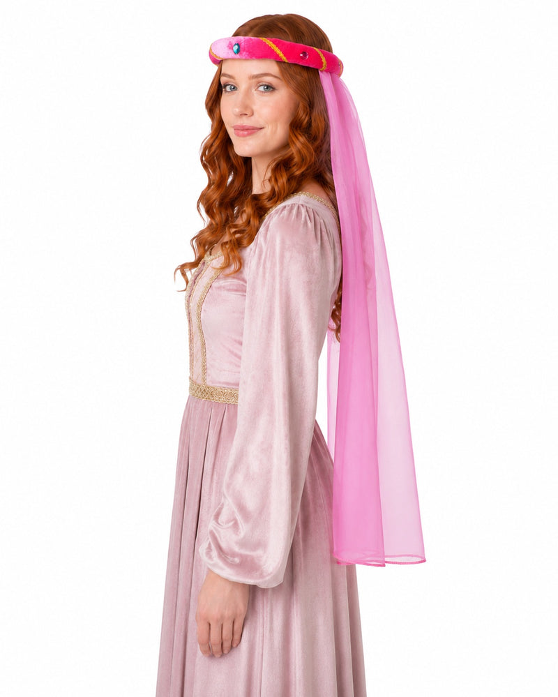 Mittelalter Haarband "Rosalin" mit Schleier für Damen | Pink