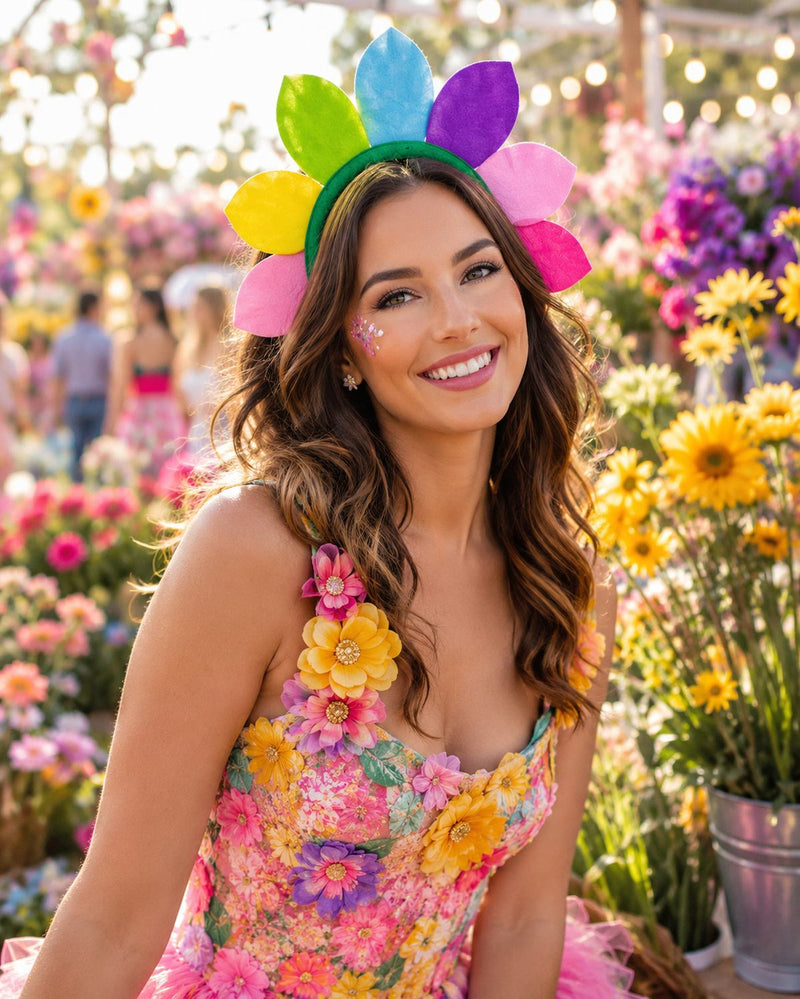 Haarreif mit bunten Blüten zum Blumen Kostüm | Regenbogen