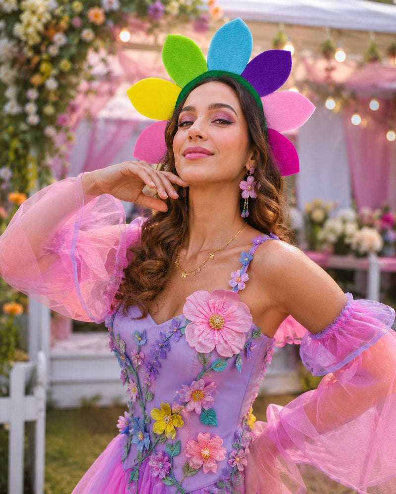 Haarreif mit bunten Blüten zum Blumen Kostüm | Regenbogen