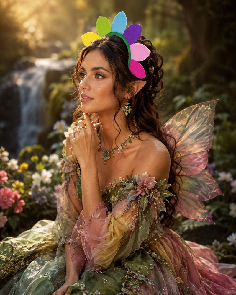 Haarreif mit bunten Blüten zum Blumen Kostüm | Regenbogen