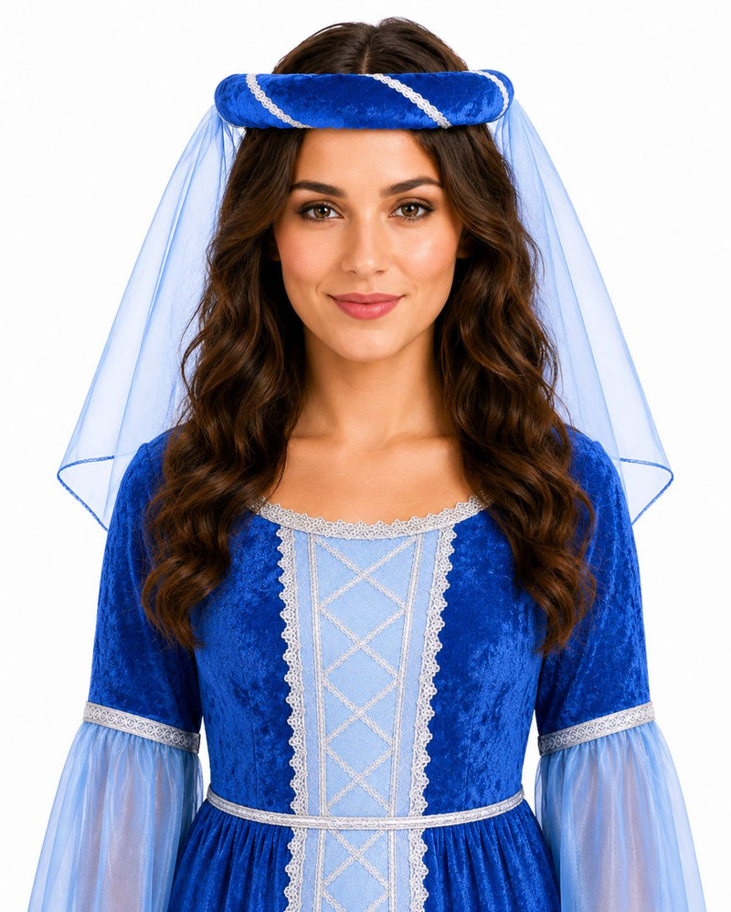 Mittelalter Haarband „Helena“ für Damen | Blau Silber mit Schleier