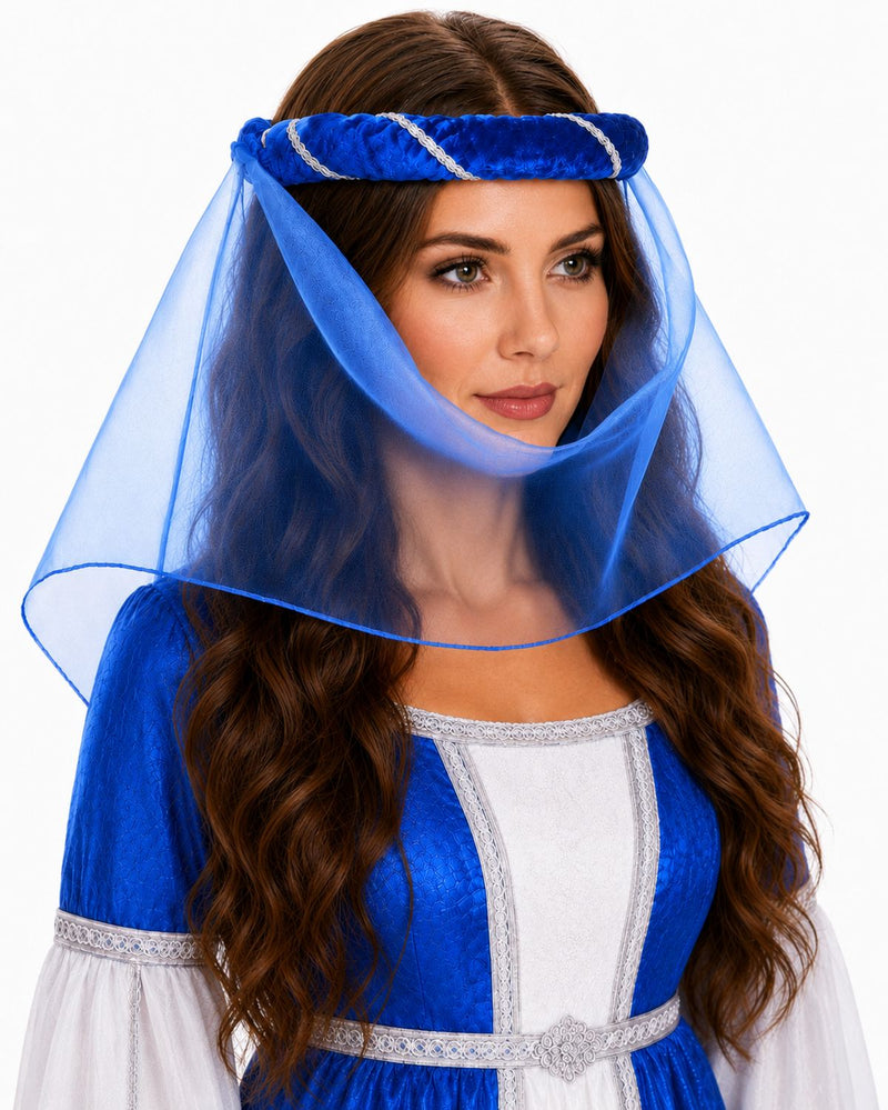 Mittelalter Haarband „Helena“ mit Schleier für Damen | Blau