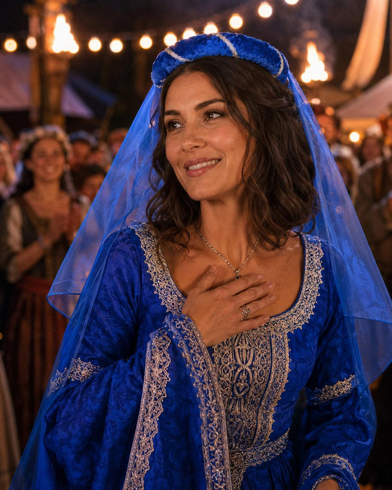 Mittelalter Haarband „Helena“ mit Schleier für Damen | Blau