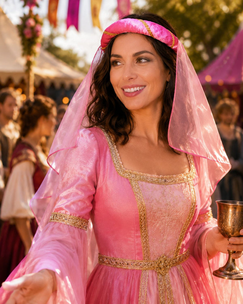 Mittelalter Haarband „Helena“ für Damen | Pink Gold mit Schleier