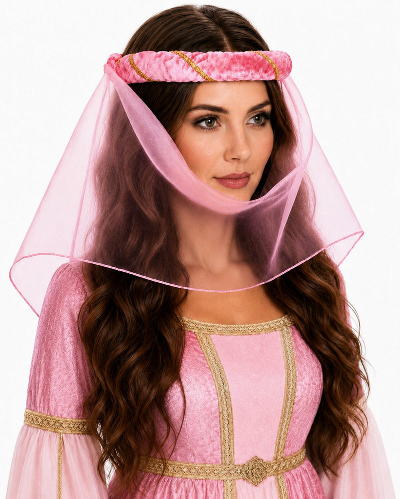 Mittelalter Haarband „Helena“ für Damen | Pink Gold mit Schleier