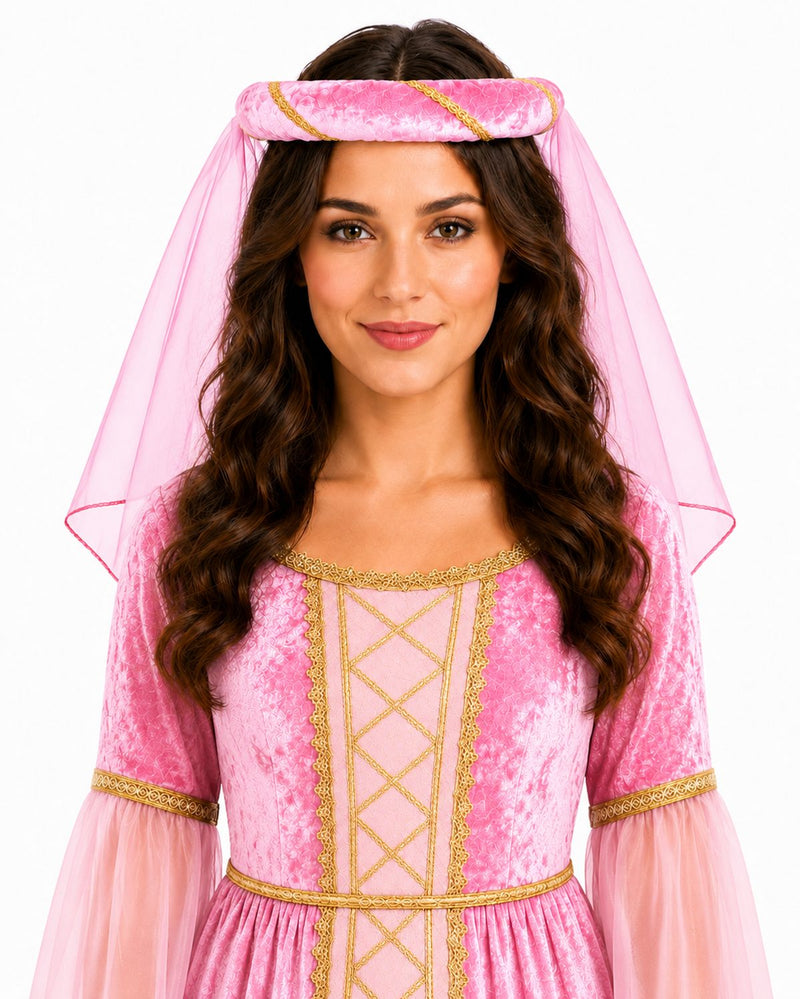 Mittelalter Haarband „Helena“ für Damen | Pink Gold mit Schleier