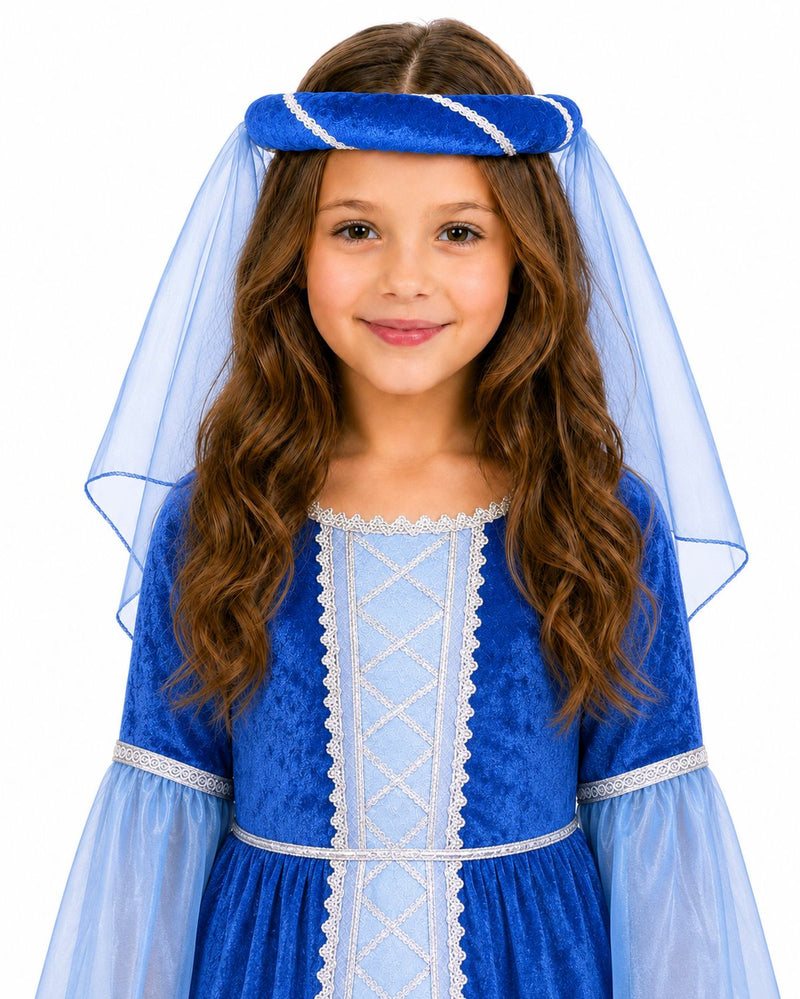 Mittelalter Haarband „Helena“ für Mädchen | Blau-Silber mit Schleier